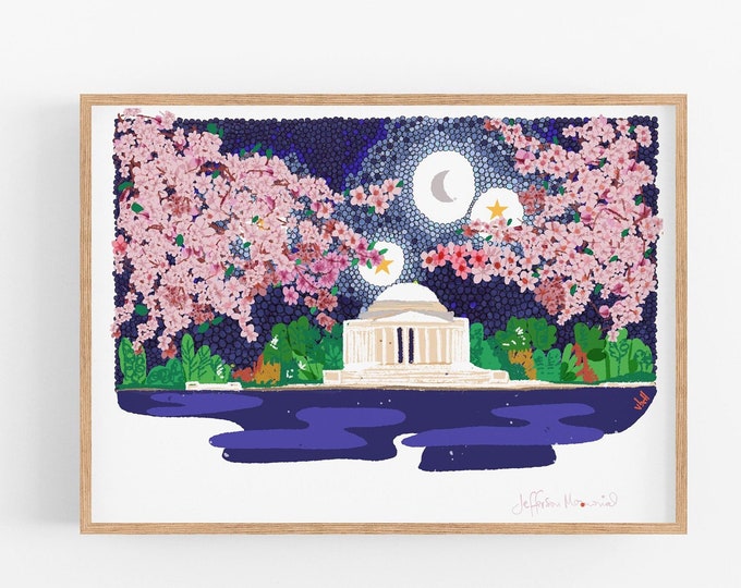 Cherry Blossoms over Jefferson Memorial, Washington DC Landscapes, Cubicle Decor, Travel prints