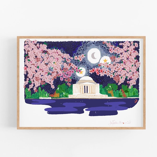 Cherry Blossoms over Jefferson Memorial Art Print, Washington DC Landscapes