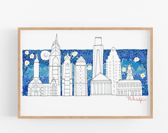 Philadelphia ~ Simple Skyline ~ LOVE ~ Landscape ~ Mixed Media Art Print ~ Travel Lover ~ Wanderlust ~ Cities of the World