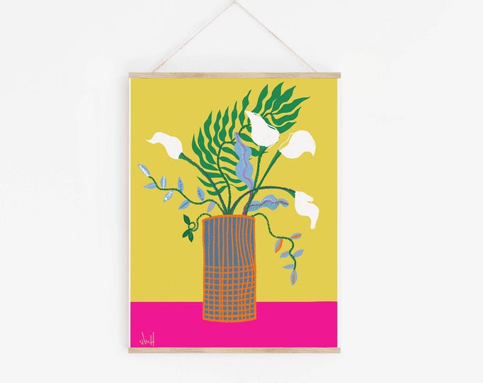 Flower Art print Bold Yellow and Pink