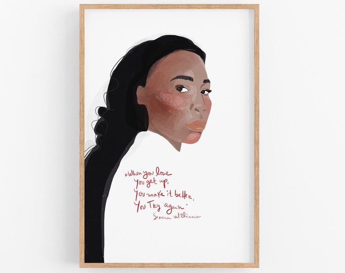 Serena Williams Art Print, Girl Power Wall Art, Cubicle Decor, Women in Sports, Cubicle Decor, Women Art print