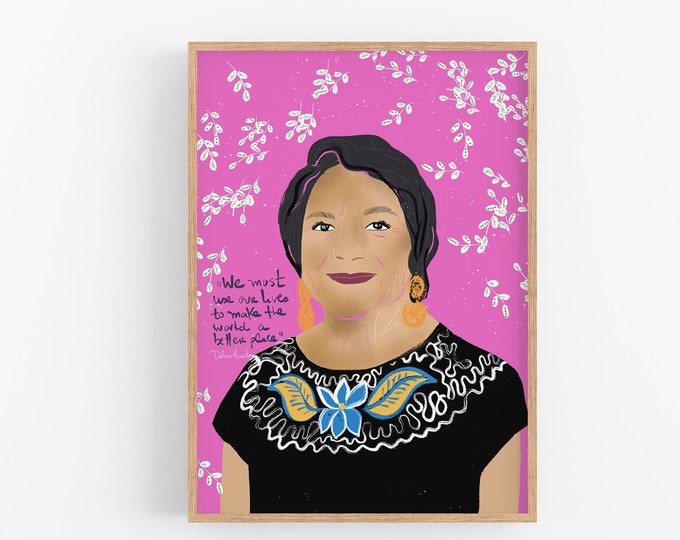 Art Print Wall Decor // Feminist Cubicle Decor, Dolores Huerta Portrait, iconic Feminist Women, Quote Poster