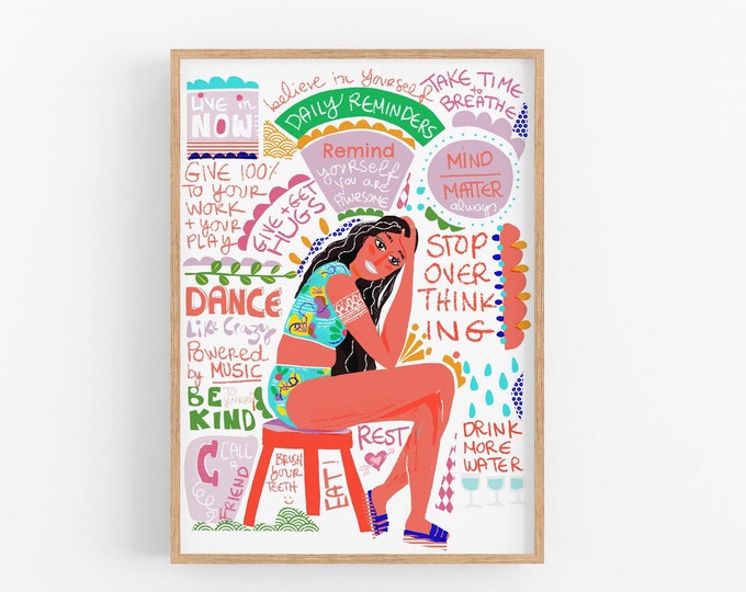 Self Care Print // Teen bedroom Poster, Teen Motivation Art, Gift for Awesome Girls