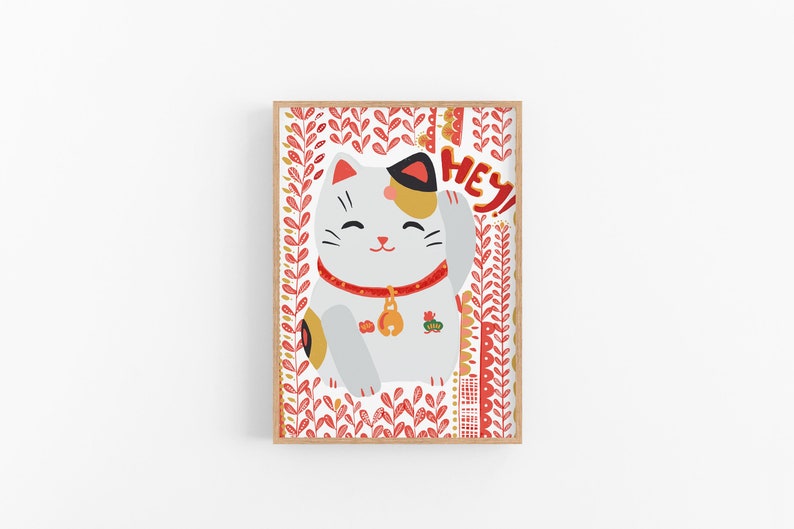 Good Luck Gift // Maneki Neko Art Print image 1