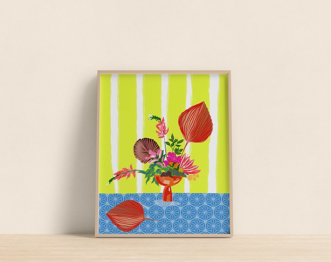 Berry Color Palette Art Work, Berry chartreuse artwork, Flower Art Print, Cubicle Decor