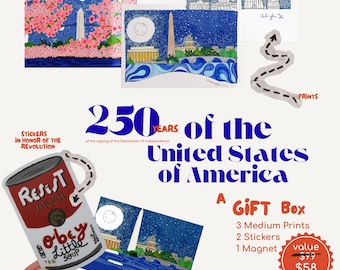 Cofanetto regalo America 250, stampe artistiche patriottiche, souvenir di Washington DC, pacchetto per appassionati di storia