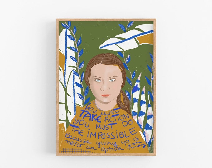 Teen Bedroom Decor // Greta Thunberg Art Print, Classroom wall Decor,Gift for Girls, Feminist Poster, Dorm Room decor, Cubicle Decor Gifts