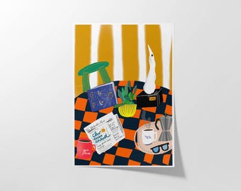 Coffee & Books Art Print – Still Life Kitchen Decor