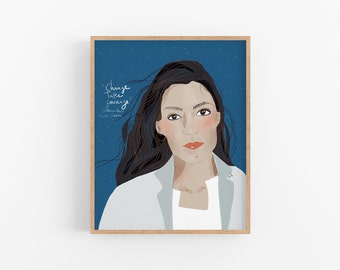 Alexandria Ocasio-Cortez Inspirational Feminist Portrait: Empowering Wall Art for Office, Cubicle, Graduation