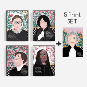 Set of 5 Court Justices Art Prints sandra Day O connor RBG Elena Kagan Sotomayor KBJ Lawyer s Gift Dorm Decor Etsy