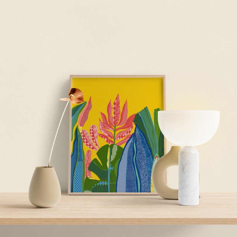 Summer Greenery Wall Art, Yellow Bedroom Art Print, Pick Me Up Gift, Cubicle Decor image 1