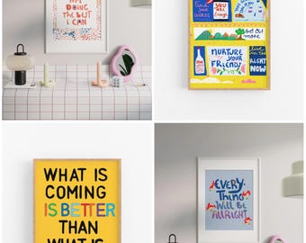 Motivational Art Prints: Dopamine Decor for Teens, Set of 4