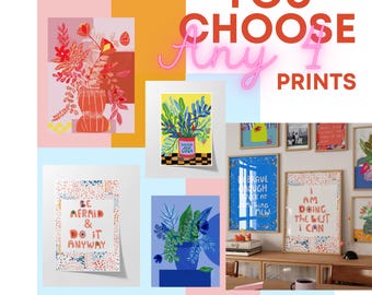 Customizable Wall Art Set of 4 – Colorful Prints for Dorm, Bedroom, or Office