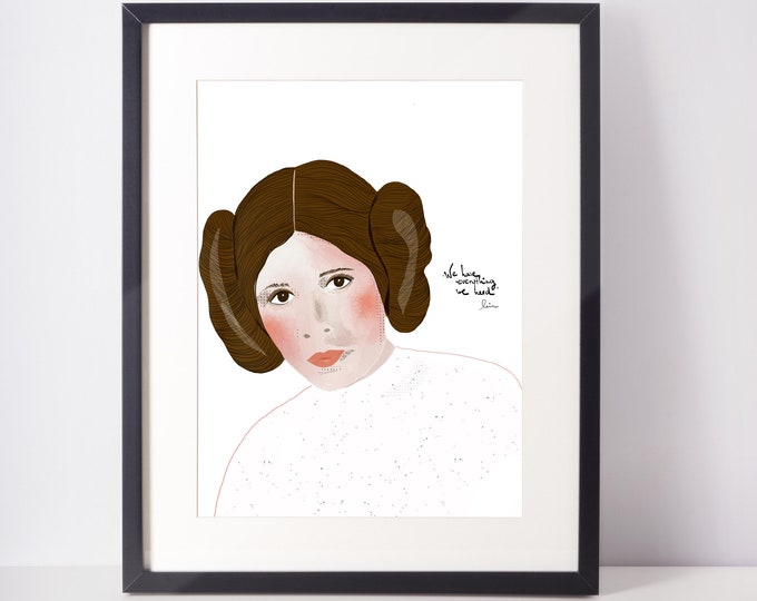 Quirky Home Art // Princess Leia Feminist Poster, Carrie Fisher Fan art, New Job Gift