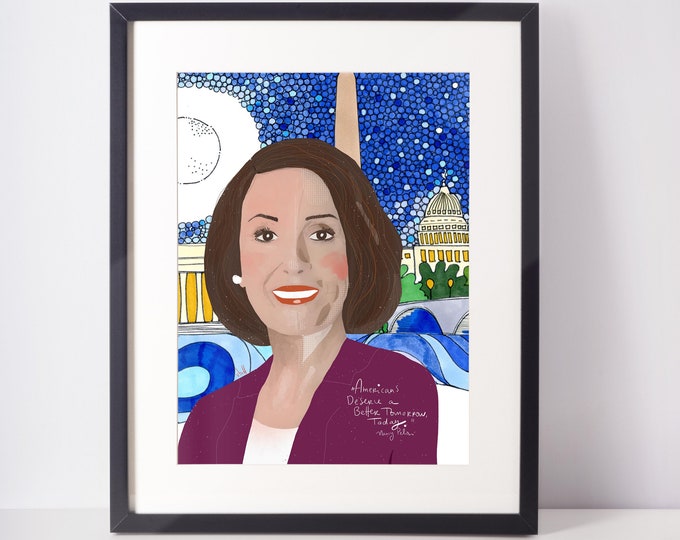 Dorm Room Wall Art // Nancy Pelosi Portrait, Cubicle Decor, Teacher's Gift, Political Gifts, Feminist Decor, Cubicle Wall Art Girls