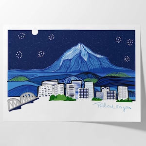 Portland Skyline Kunstdruck - Trennwand-Dekor, perfektes Geschenk für ein neues Zuhause, Stadtbild Wandkunst