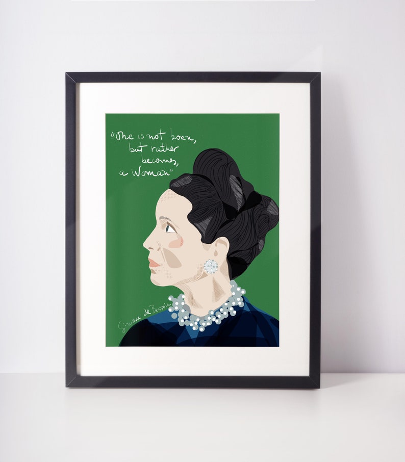 Simone de Beauvoir Art Print, Feminist Quote Wall Art image 1
