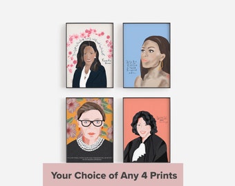 Cubicle Wall Art // Set of 4 Prints choose your own, Feminist Poster- Gift Bundle for any GirlFriend in your List- Unique Gifts