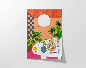 Pizza Night Art Print – Colorful Kitchen Still Life, Gather & Pour Collection