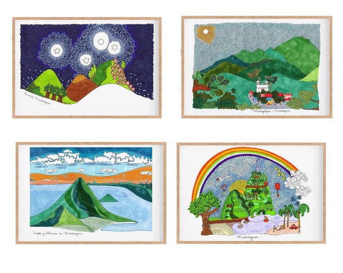 Set of 4 Prints | Nicaragua | Fun Cubicle Decor | Father's Day Gift