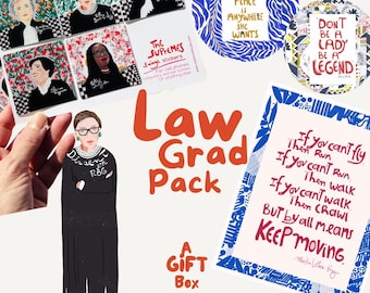 Law School Graduation Gift Box: RBG Bookmark, MLK Print & Feminist Stickers