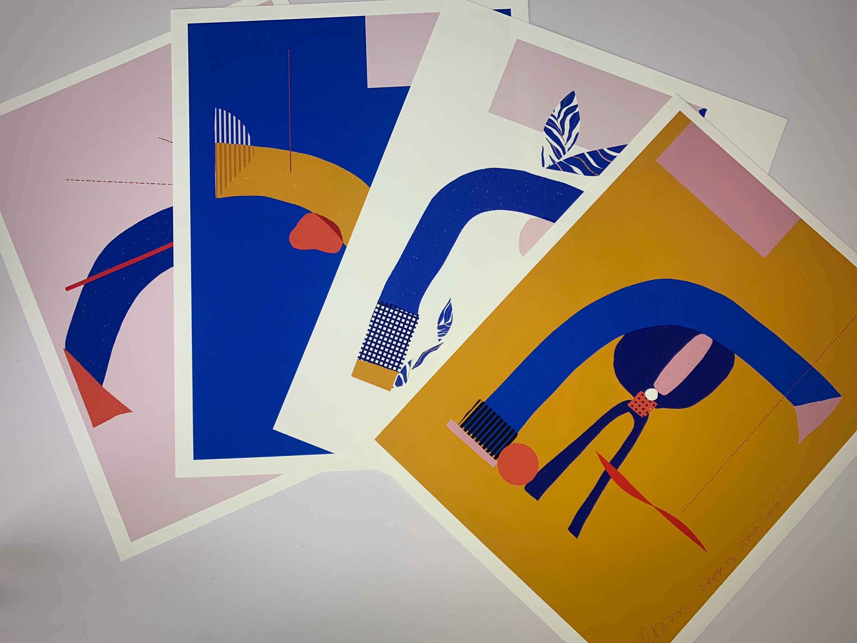 Set of 4 Modern Abstract Art Print, Modern Office Decor, Wall Art for