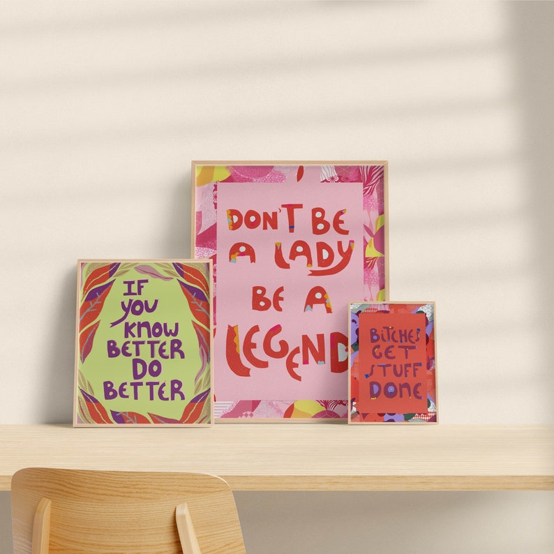 Don't be a lady Be a Legend ,Stevie Nicks Typographic Art Print, Friendship Gift Pink