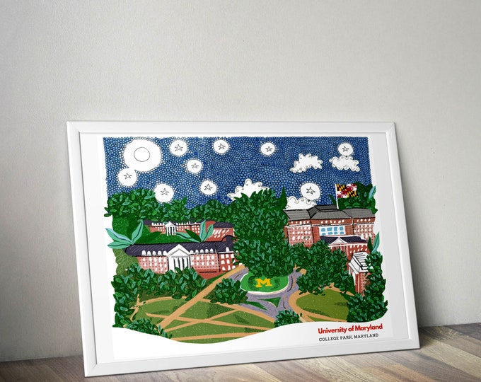 University of Maryland at College Park Print, Dorm Room Decor