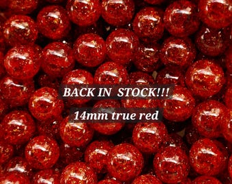14mm - 10 Cracked Marbles, Fried Marbles 9/16&quot;, Red Cracked Fried Marbles, Old Fashion Marbles, 14mm Glass Marbles, No holes. 10 Pieces/unit