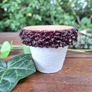 Terra Cotta Planter With Garnet Gemstones, Terra Cotta Flower Pot, One of a kind Flower Pot