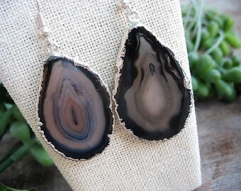 Agate Slice Earrings, Geode Slice Earrings, Brazilian Agate Earrings, Stone Earrings, Natural Stone Earrings, ag2