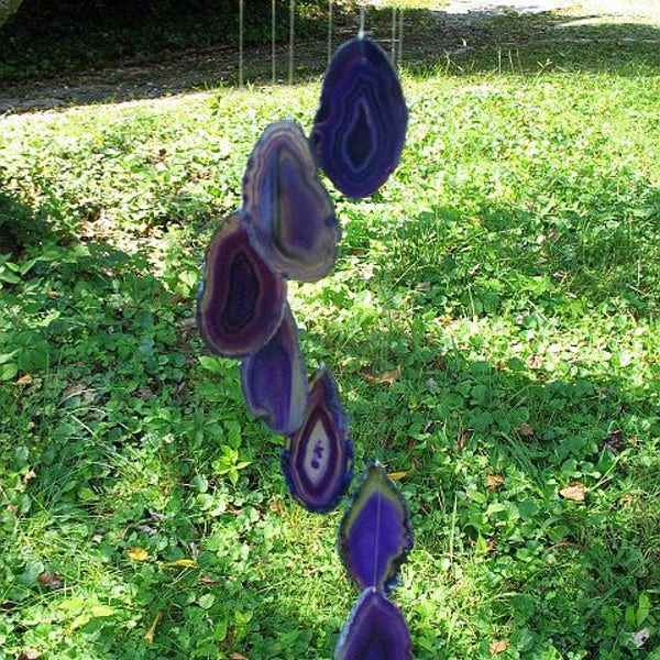 Brazilian Agate Suncatcher Wind chimes dyed, agate wind chimes, rock wind chimes, stone wind chimes, purple suncatcher, smprpwc1