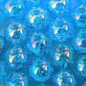 14mm - 10 Cracked Marbles, Fried Marbles 9/16", Iridescent Blue Cracked Fried Marbles, Old Fashion Marbles