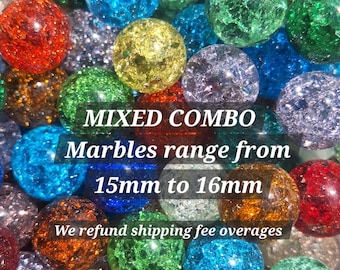 16mm - 10 pcs.  Cracked Marbles, Fried Marbles, Mixed Colored Marbles, Vintage Style Marbles, Old Fashion Marbles,  Marbles, 10 pcs. per ord