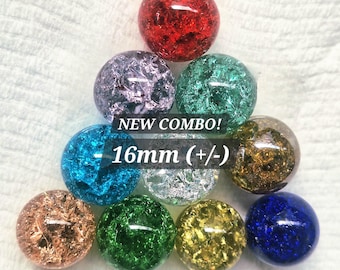 16mm - 10 pcs.  Cracked Marbles, Fried Marbles, Mixed Colored Marbles, Vintage Style Marbles, Old Fashion Marbles, Project Marbles, 10 pcs
