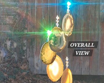 Wind chime, Sun catcher, Suncatcher, Agate Wind chime, Agate Sun catcher, Geode Wind chime, Rock Windchime, Butterfly Attractor, Boho Decor