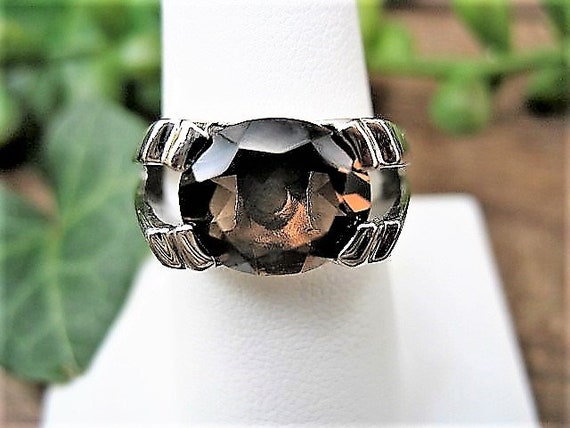 Smoky Quartz Unisex Ring Sterling Silver Size 8 - image 2