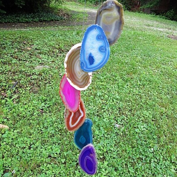 Large Brazilian Agate Suncatche Wind Chimes, agate wind chimes, rock wind chimes, stone wind chimes, sun catcher, lgrbwcf2x