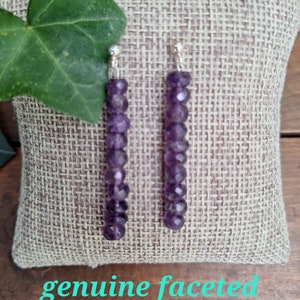 Amethyst Dangle Earrings, Faceted Amethyst Earrings, February Birthstone Earrings, Purple Stone Earrings, 3fa1