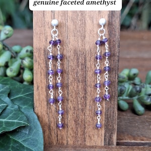Amethyst Dangle Earrings, Faceted Amethyst Earrings, February Birthstone Earrings, Purple Stone Earrings, Sterling Silver, 3fa2
