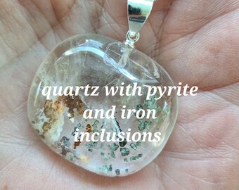Quartz With Inclusions, Crystal Necklace, Quartz Necklace, Quartz Crystal Necklace including 24" Sterling Silver Chain