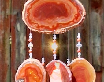 Wind chime, Sun catcher, Suncatcher, Agate Wind chime, Agate Sun catcher, Sparkly Sun Catcher, Rock Windchime, Boho Decor, Geode Wind chime