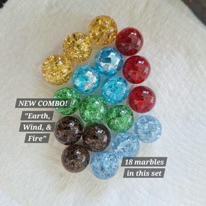 14mm - 18 pcs. 'Earth, Wind, Fire" Color Edition, Cracked Marbles, Fried Marbles 9/16", Game Marbles, Vintage Style Marbles, Crackled Marble