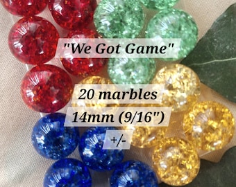 14mm - 20 'We Got Game' Cracked Marbles, Fried Marbles 9/16", Game Marbles, Old Fashion Marbles, 14mm Fried Cracked Marbles, 20 Pieces