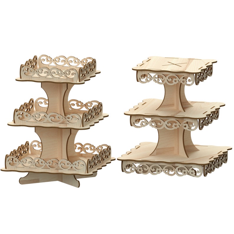 3 Tiered Trays Cupcake Stand Laser Cut Files laser cut Etsy