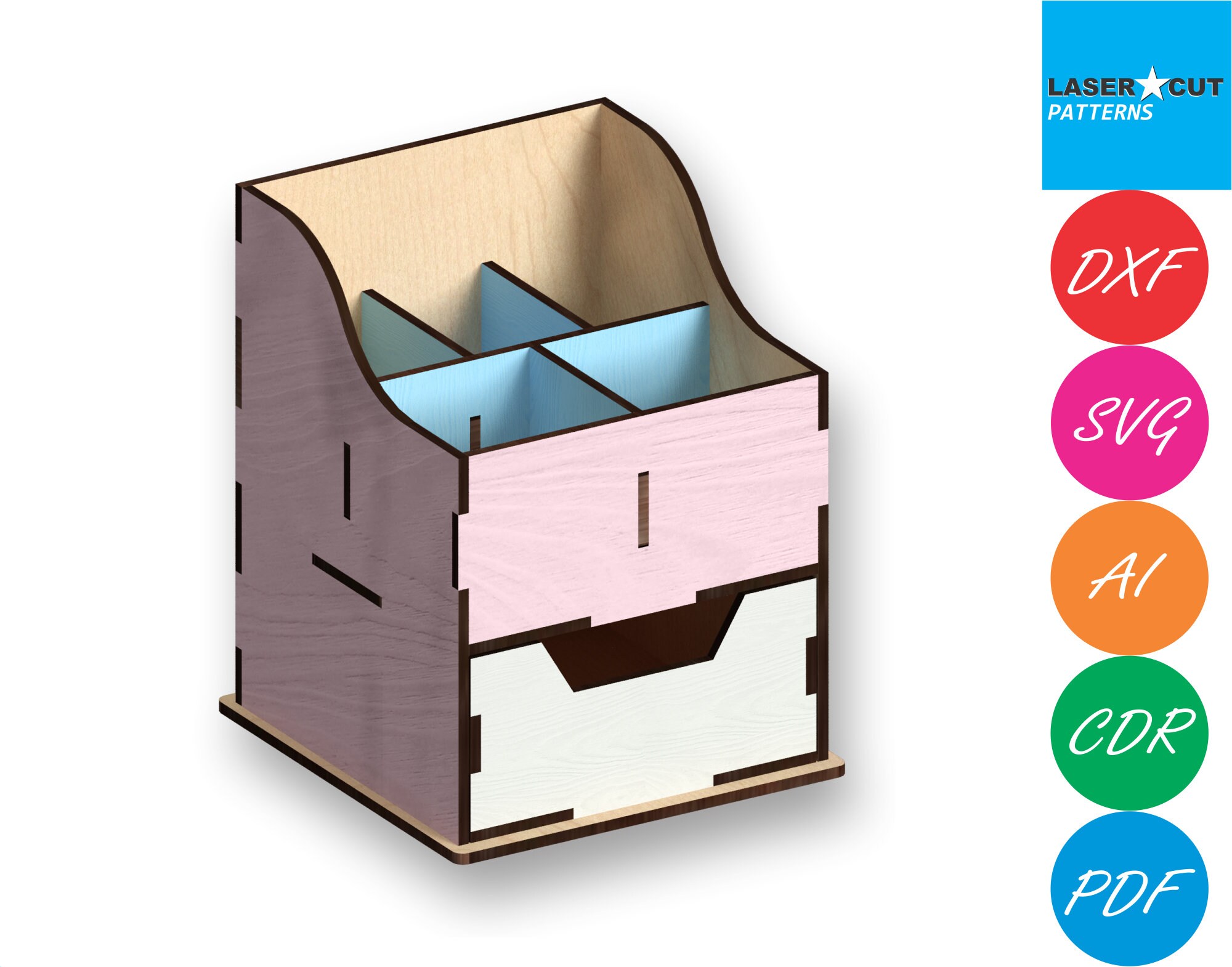 Desk Organizer Laser Cut Files Svgdxfpdfaicdreps Etsy