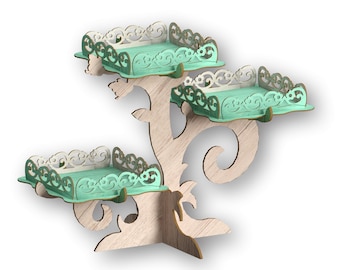 Archivos de corte láser para soporte de cupcakes con forma de árbol, plantilla vectorial (descarga digital)