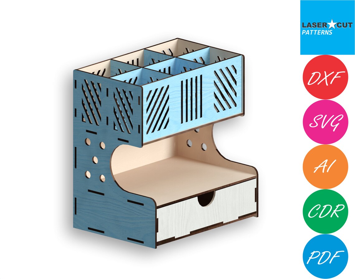 Desk Organizer Laser Cut Files Svgdxfpdfaicdreps Etsy