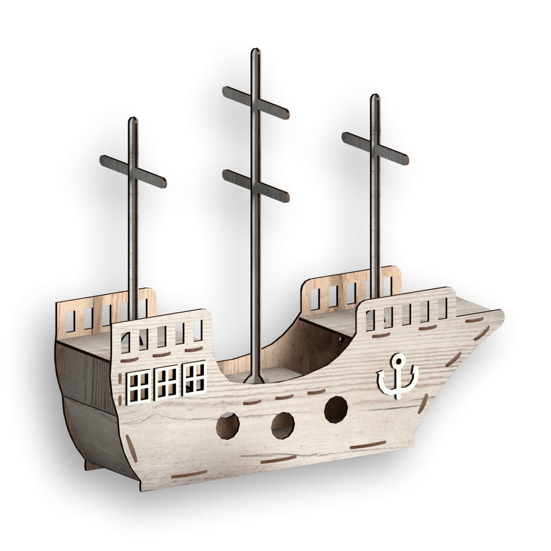 Pirate Ship Laser Cut Out Wood Shape Craft Supply Thickness