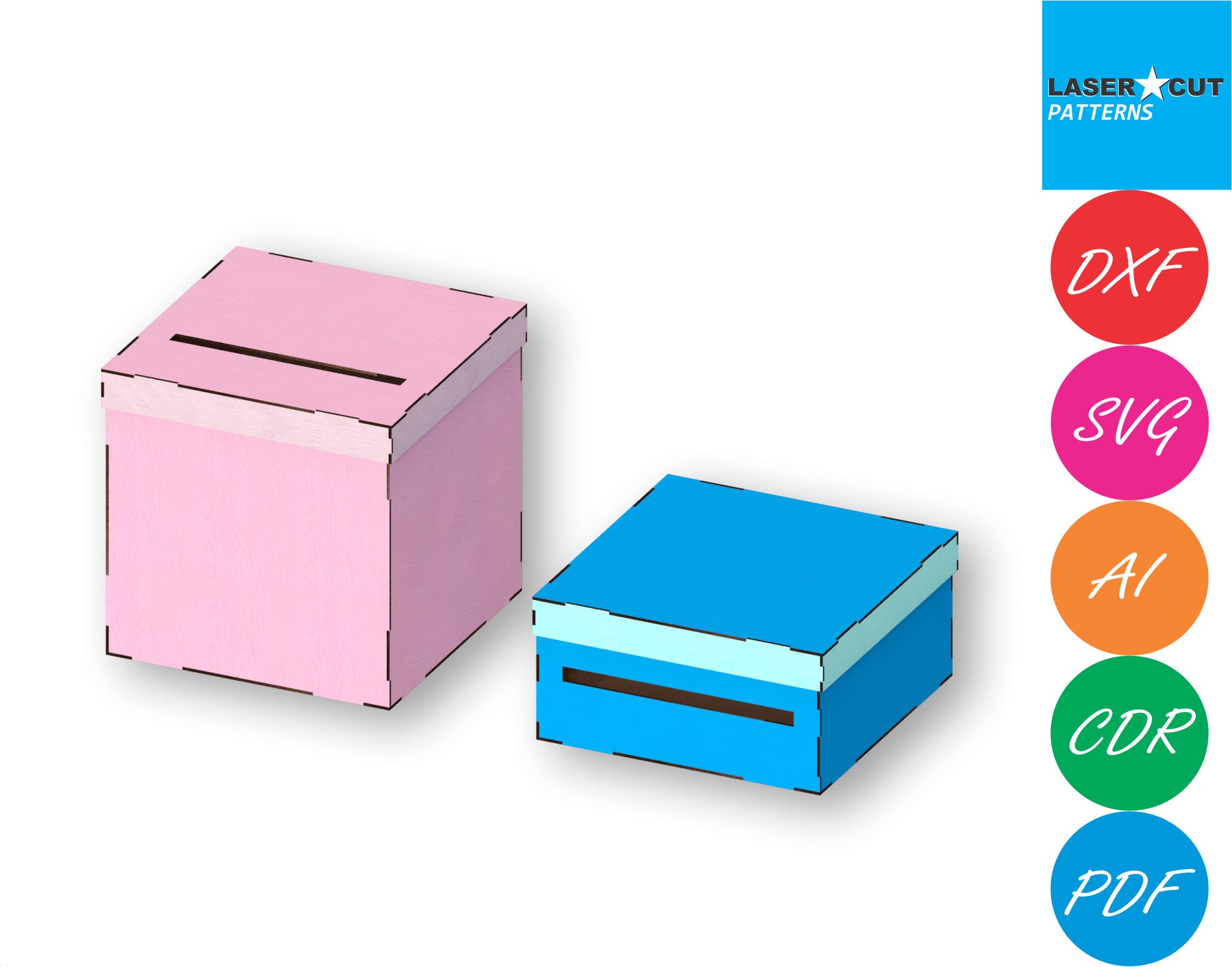 2 Wedding Card Box Laser Cut Files Svg Dxf Pdf Ai Cdr Eps